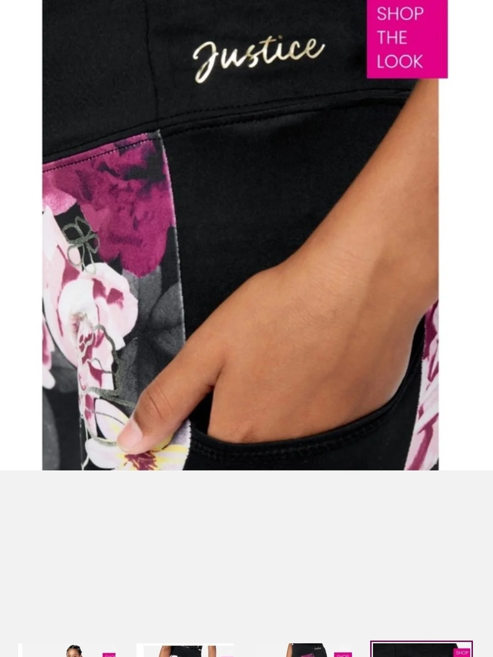 Justice Black Floral Leggings with Pink & Burgundy Flowers
